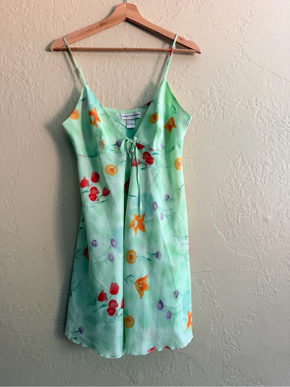 Morgan Taylor Mint Green Floral Slip Dress with Bright Blooms